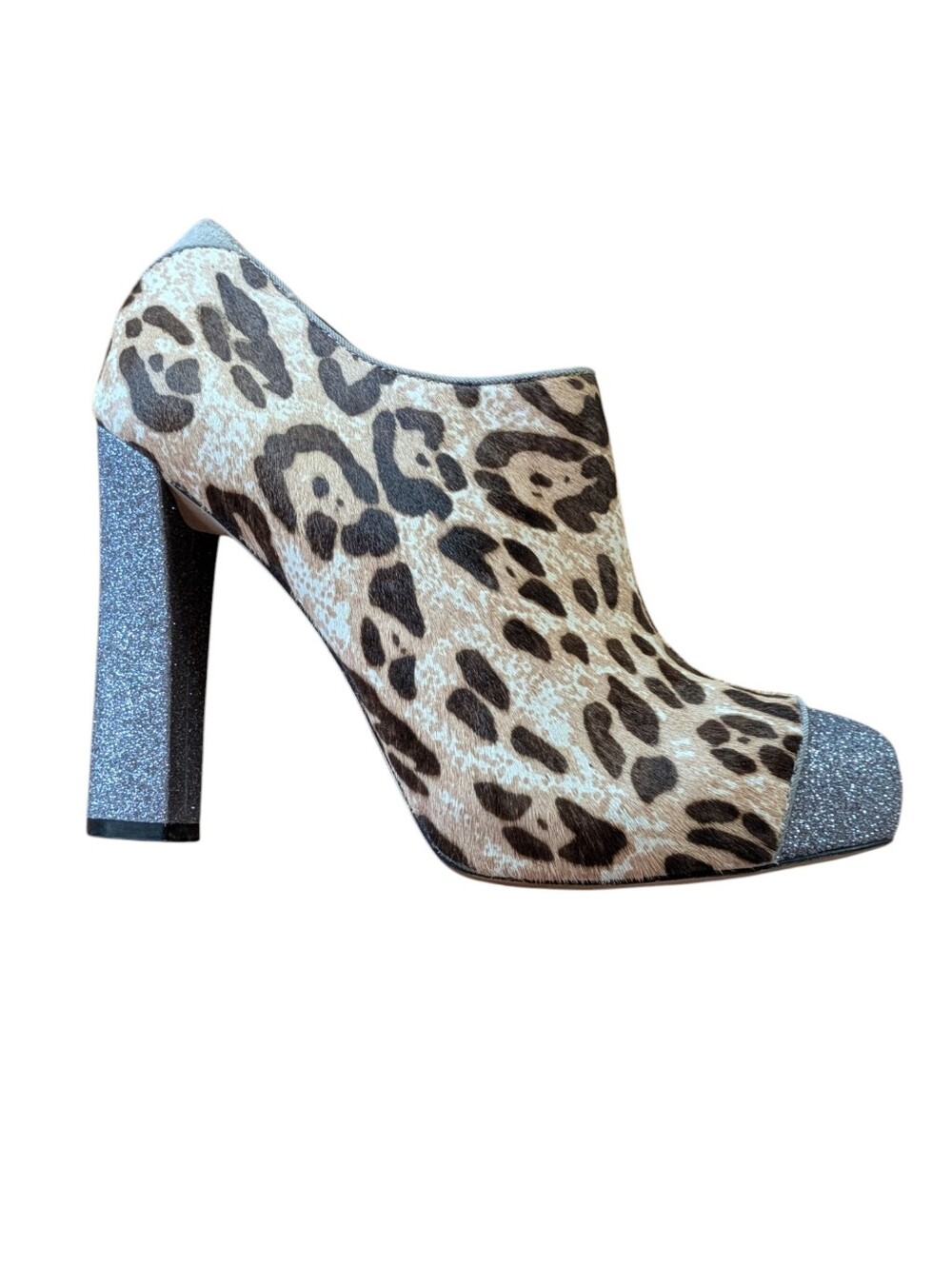 Sam Edelman Leopard Print Pony Hair High Heel Glitter Ankle Boot Size 8 - Picture 5 of 11
